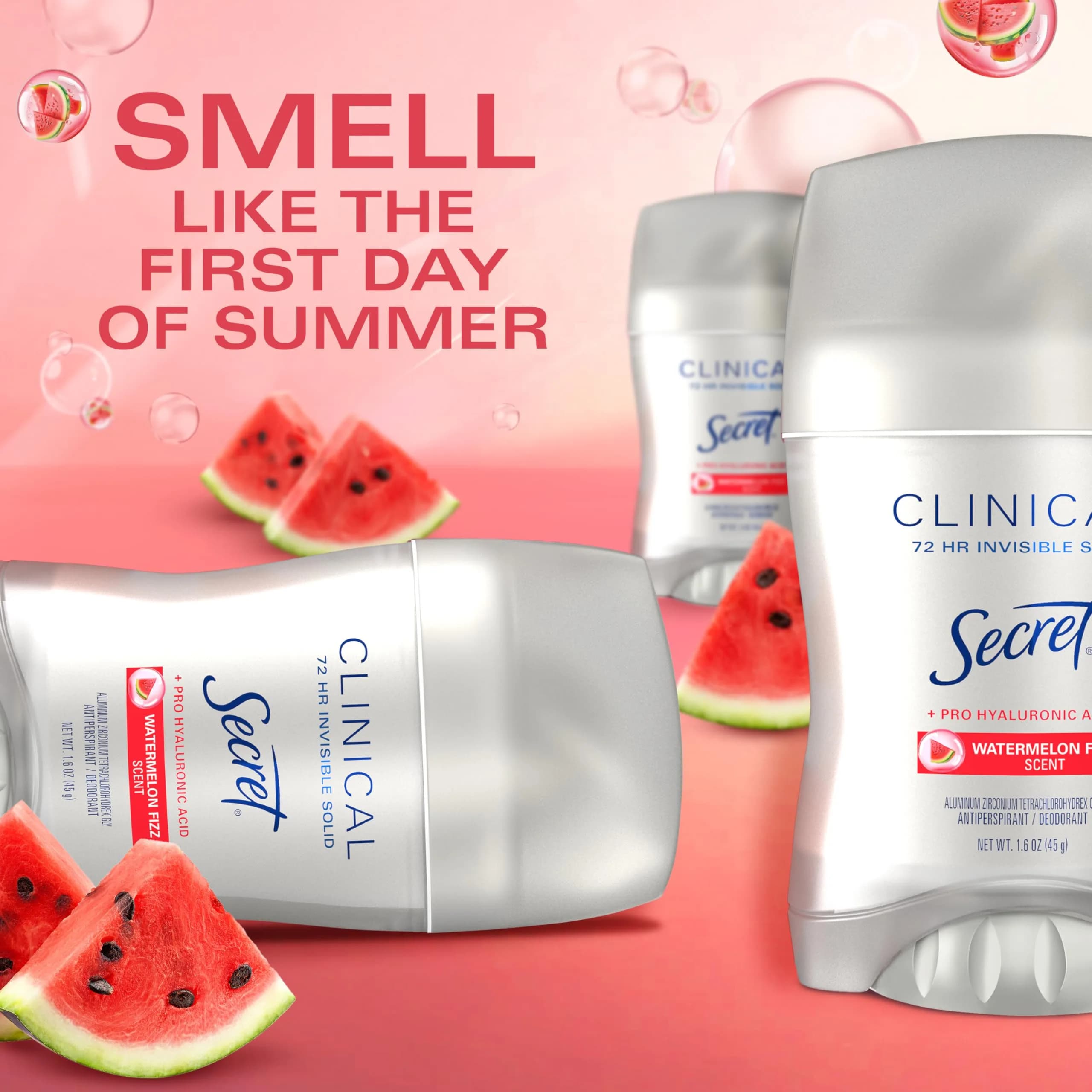 Secret Clinical Strength Watermelon Fizz Invisible Solid Antiperspirant Deodorant for Women, 1.6 oz - view 4