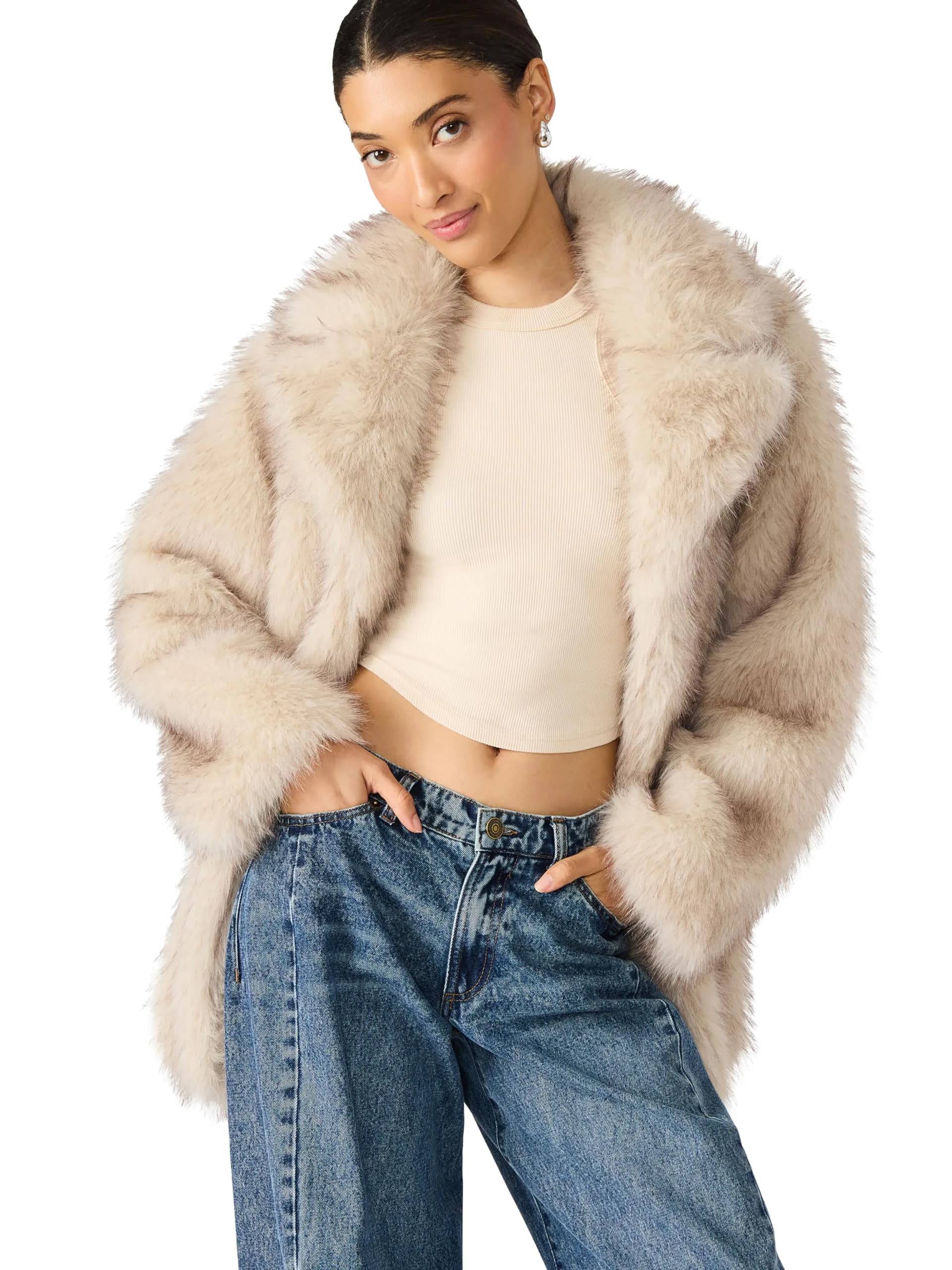 Steve Madden Kindra Coat, Natural, X-Small | Knit Fall Coat for Women - main product image