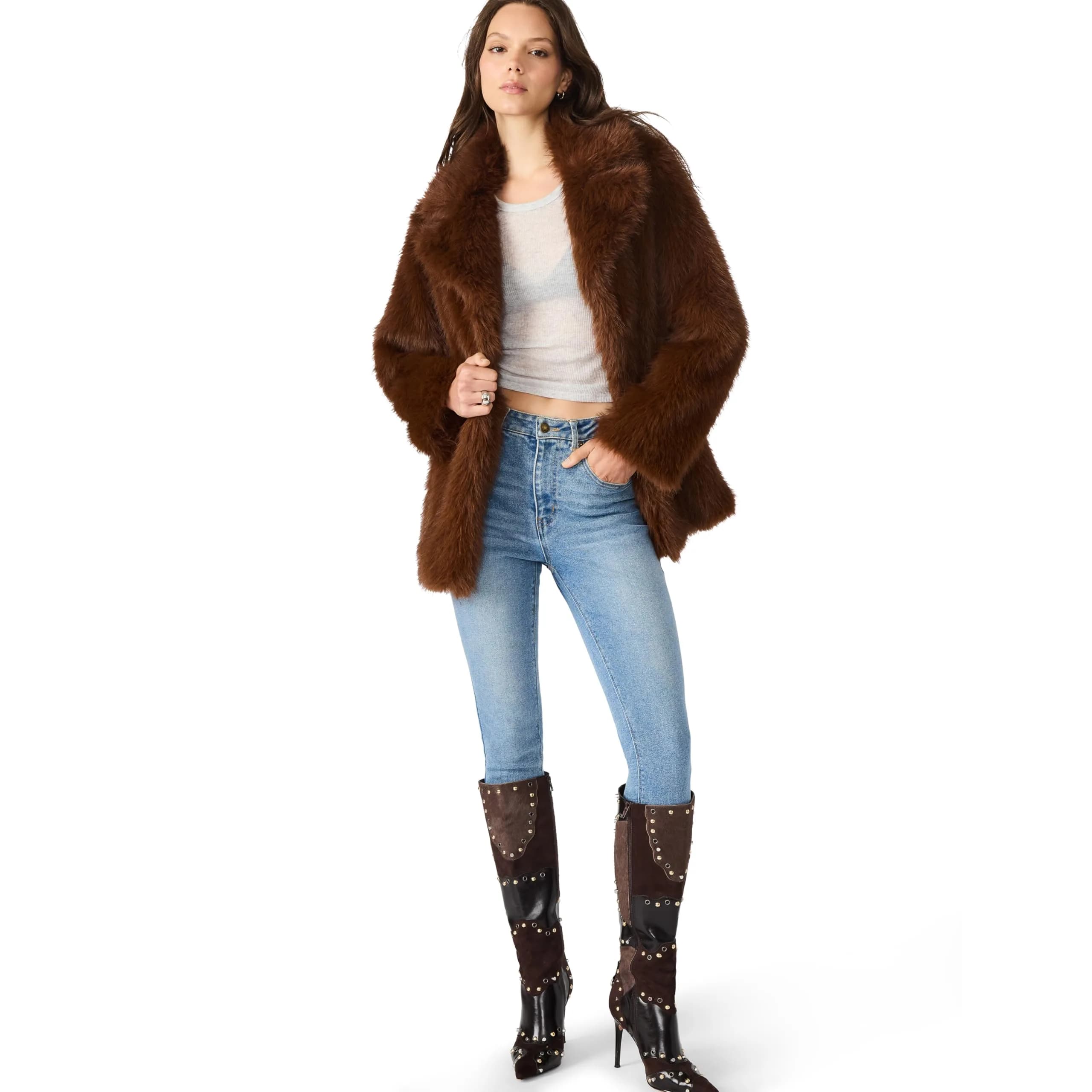 Steve Madden Kindra Coat Brown X-Small | Knit Fall Overcoat for Women