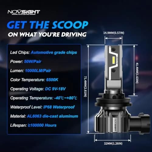 NOVSIGHT H11 9005 LED Fog Light Bulbs | 50,000 Lumens, 6500K White, Fanless, Plug & Play, Pack of 4 thumbnail 7