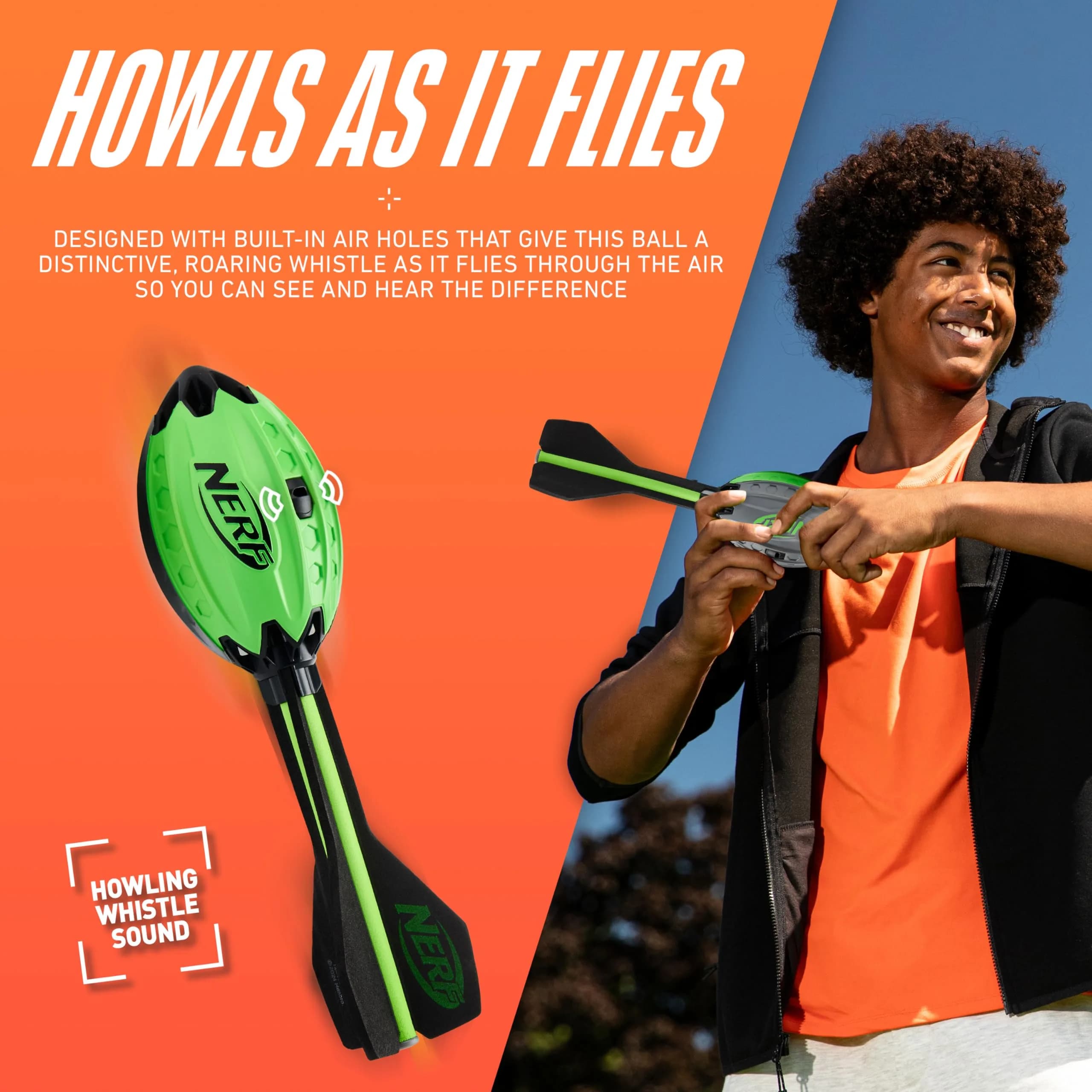 Nerf Elite Vortex Aero Howler Foam Football Green | Whistling Flight, Long-Distance Spiral Throws, Textured Grip Design - view 4