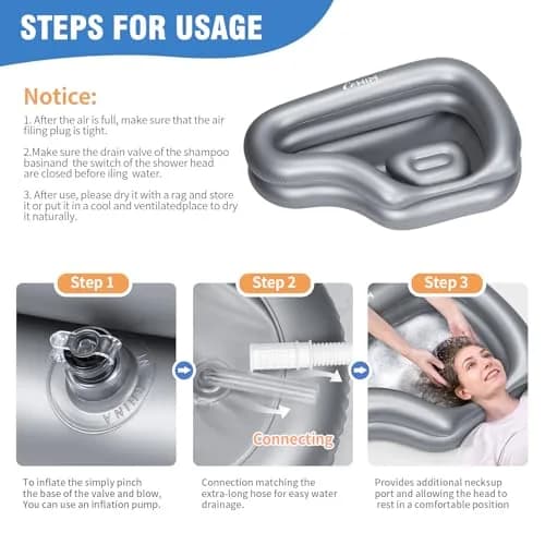 Cehim Inflatable Shampoo Basin for Elderly Bedside Hair Washing | Portable, Leak-Proof, Quick Inflatable (32.8 x 22 x 7.08 inches) thumbnail 4
