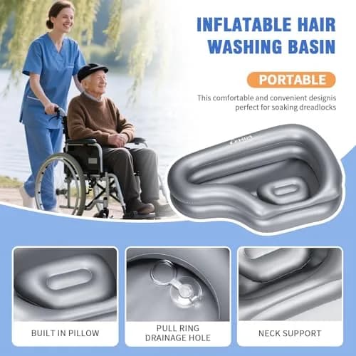 Cehim Inflatable Shampoo Basin for Elderly Bedside Hair Washing | Portable, Leak-Proof, Quick Inflatable (32.8 x 22 x 7.08 inches) thumbnail 3