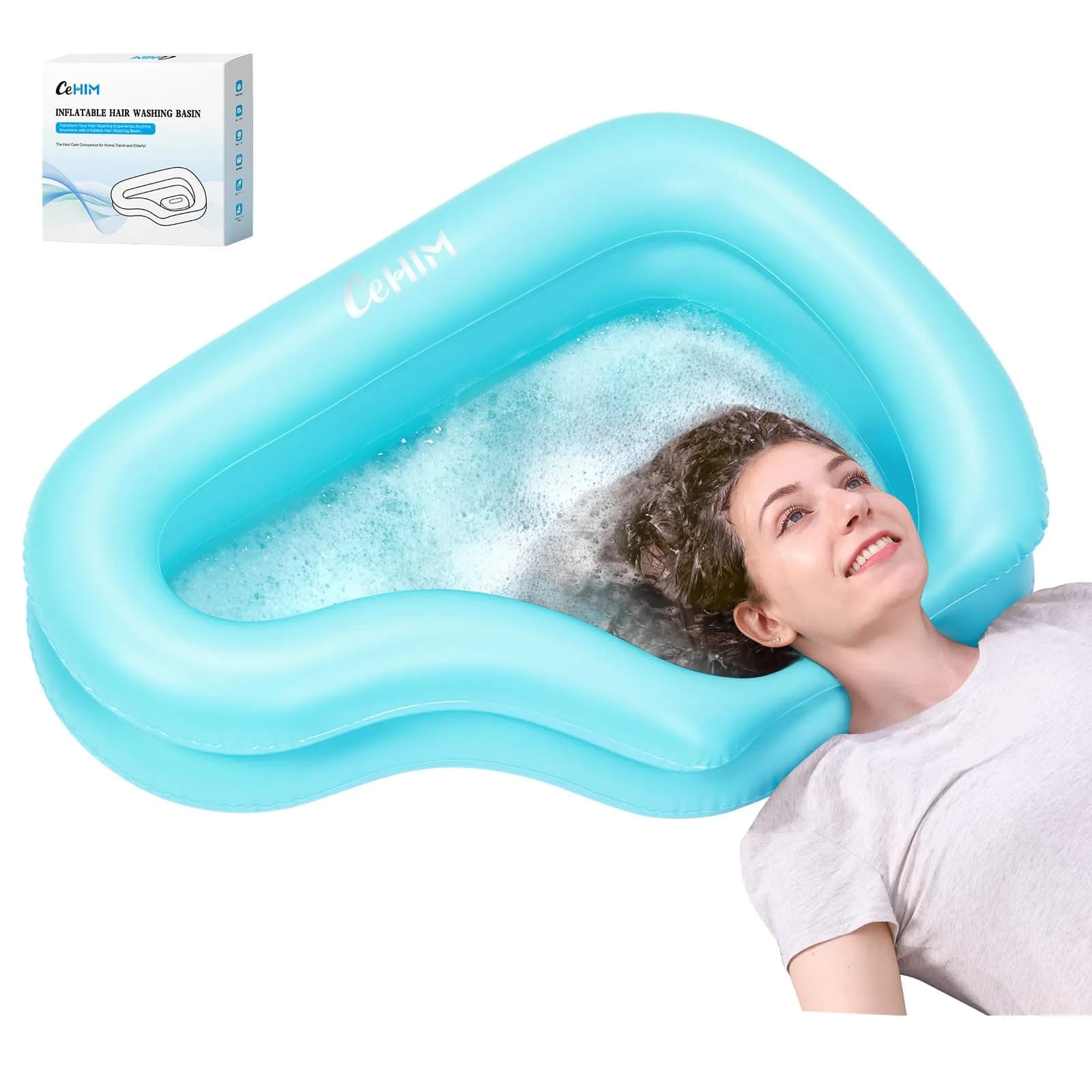 Cehim Inflatable Shampoo Basin for Elderly Bedside Hair Washing | Portable, Leak-Proof, Quick Inflation - main product image