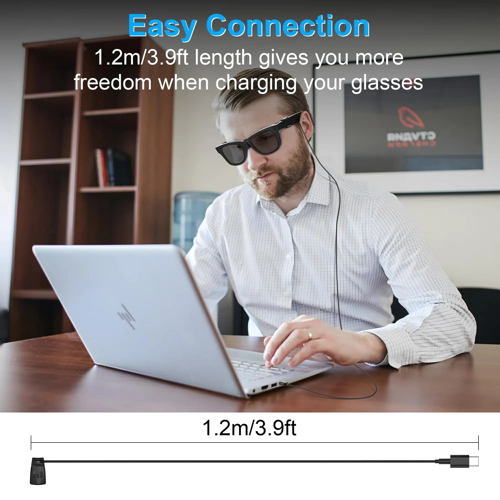 RCstyle Charging Cable for Ray-Ban Meta Gen 2/1 & Oakley Meta HSTN Smart Glasses, 1.2m (3.9ft) | Safe & Portable Charging - view 3