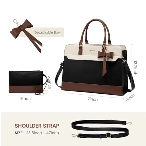 LOVEVOOK Laptop Tote Bag for Women, Black-White-Brown-UP, 42cm (16.9") | Water-Resistant Work Bag with Organizer thumbnail 8