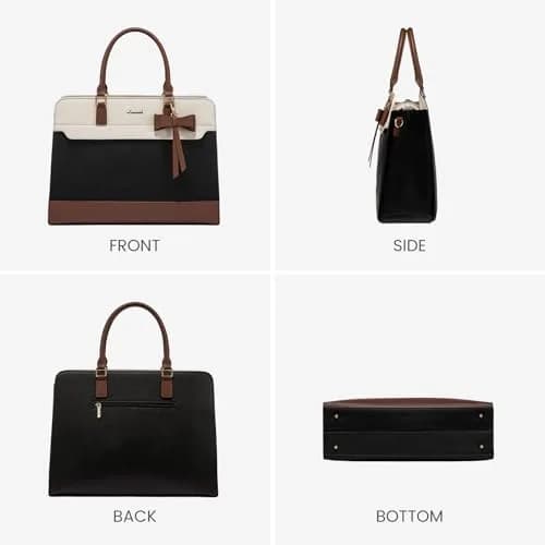LOVEVOOK Laptop Tote Bag for Women, Black-White-Brown-UP, 42cm (16.9") | Water-Resistant Work Bag with Organizer thumbnail 9