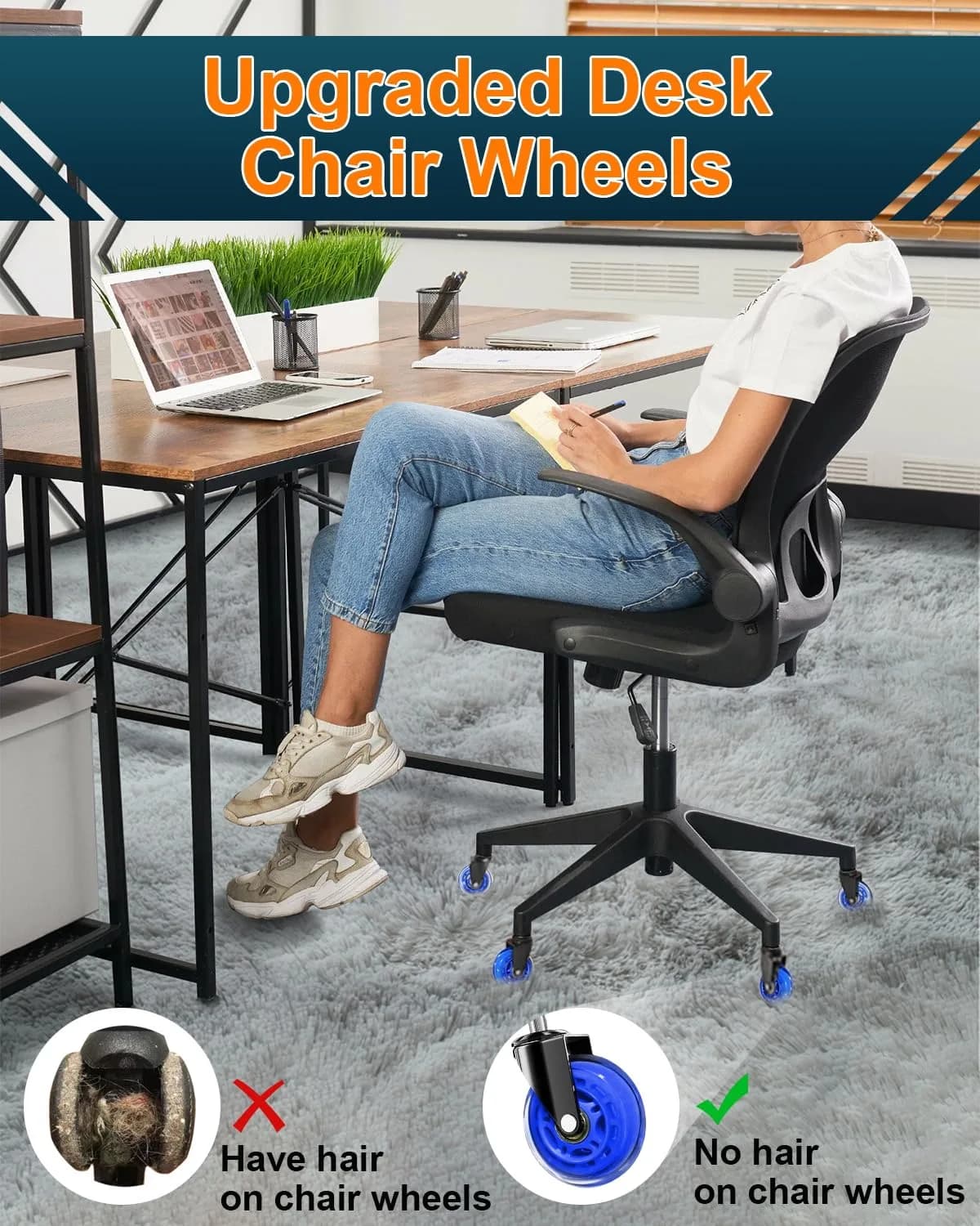 RidRed Heavy Duty Office Chair Wheels - 5-Pack Blue Rollerblade Casters | Smooth Rolling, Floor Safe, 650lb Capacity thumbnail 6