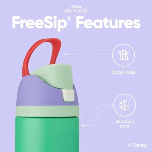 Owala Princess FreeSip Stainless Steel Water Bottle 24 oz Ariel | Disney Princess Hydration thumbnail 3
