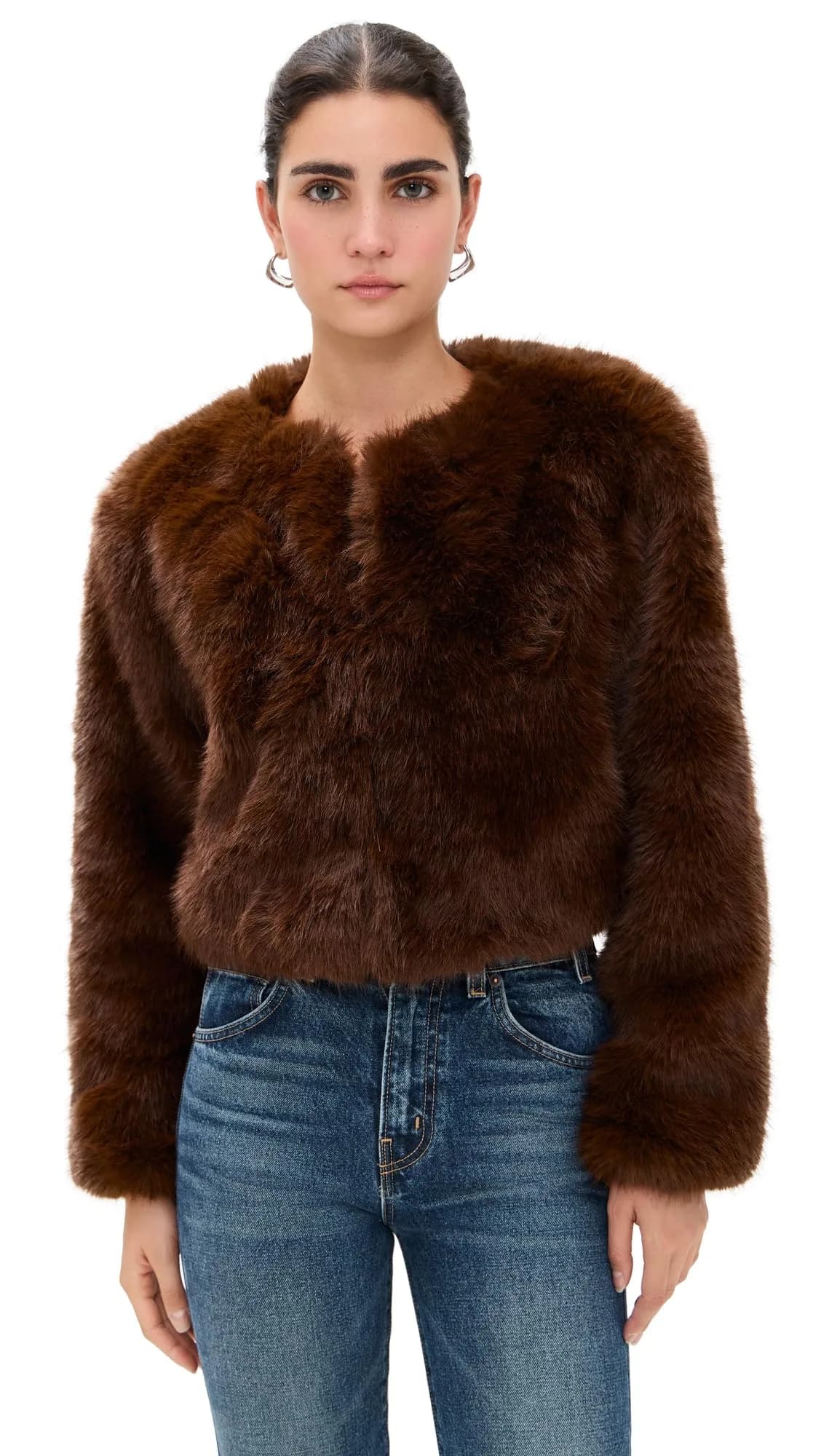 [BLANKNYC] Women's Gala Affair Faux Fur Jacket, Brown, S | Faux Fur Coat for Women, Fall Style - main product image