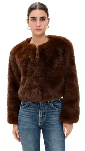 [BLANKNYC] Women's Gala Affair Faux Fur Jacket, Brown, S | Faux Fur Coat for Women, Fall Style thumbnail 1