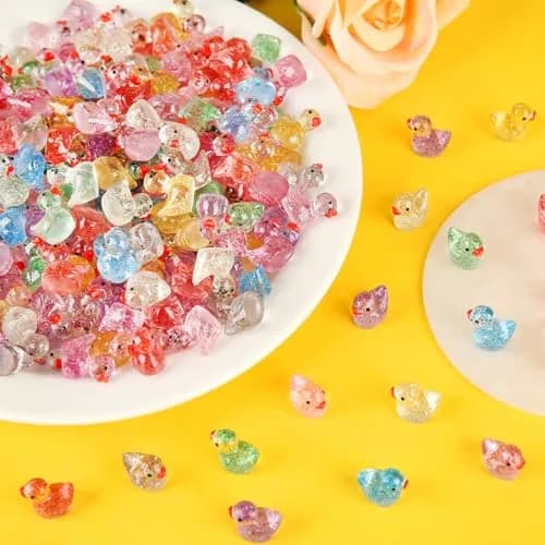GWAHSA Glitter Mini Resin Ducks 240 Pcs (0.6 inch / 1.5 cm) | Tiny Small Plastic Ducks Figures for Dollhouse Decor thumbnail 5