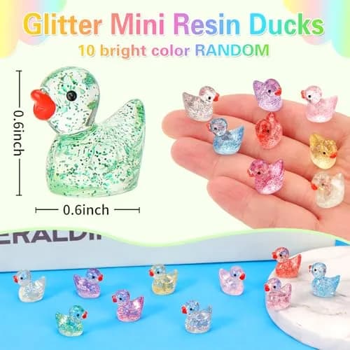 GWAHSA Glitter Mini Resin Ducks 240 Pcs (0.6 inch / 1.5 cm) | Tiny Small Plastic Ducks Figures for Dollhouse Decor thumbnail 3