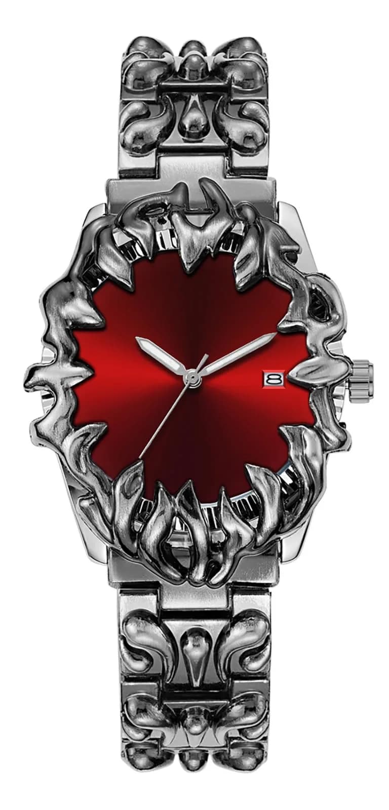 CARLIEN Gothic Claw Watch for Men – Unique Stainless Steel Wristwatch, Luminous Hands, Waterproof Quartz Movement, Futuristic Melting Style (Red) — Red