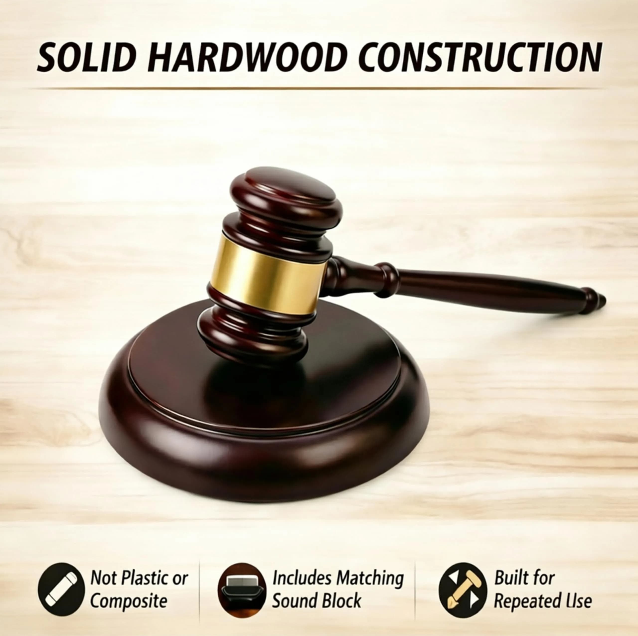 Apexstone Wooden Gavel with Sound Block Set, Dark Red, 299g (0.66 lb) | Authentic USA Import for Mock Trials & Auctions - view 5