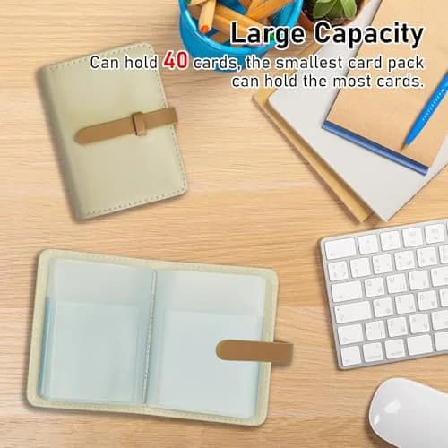 FORYEE 40-Slot PU Leather Credit Card Holder Wallet | Slim Business Card Case Organizer (Beige White) thumbnail 6