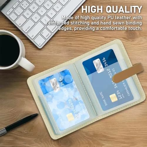 FORYEE 40-Slot PU Leather Credit Card Holder Wallet | Slim Business Card Case Organizer (Beige White) thumbnail 2