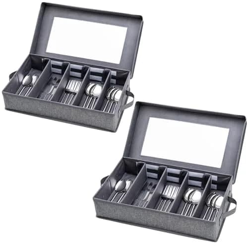 Lafulling Silverware Storage Box 2 Pack | Adjustable Dividers & Dustproof Design (43cm x 26cm x 10cm) thumbnail 1