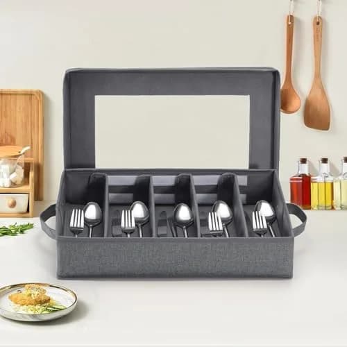 Lafulling Silverware Storage Box 2 Pack | Adjustable Dividers & Dustproof Design (43cm x 26cm x 10cm) thumbnail 6
