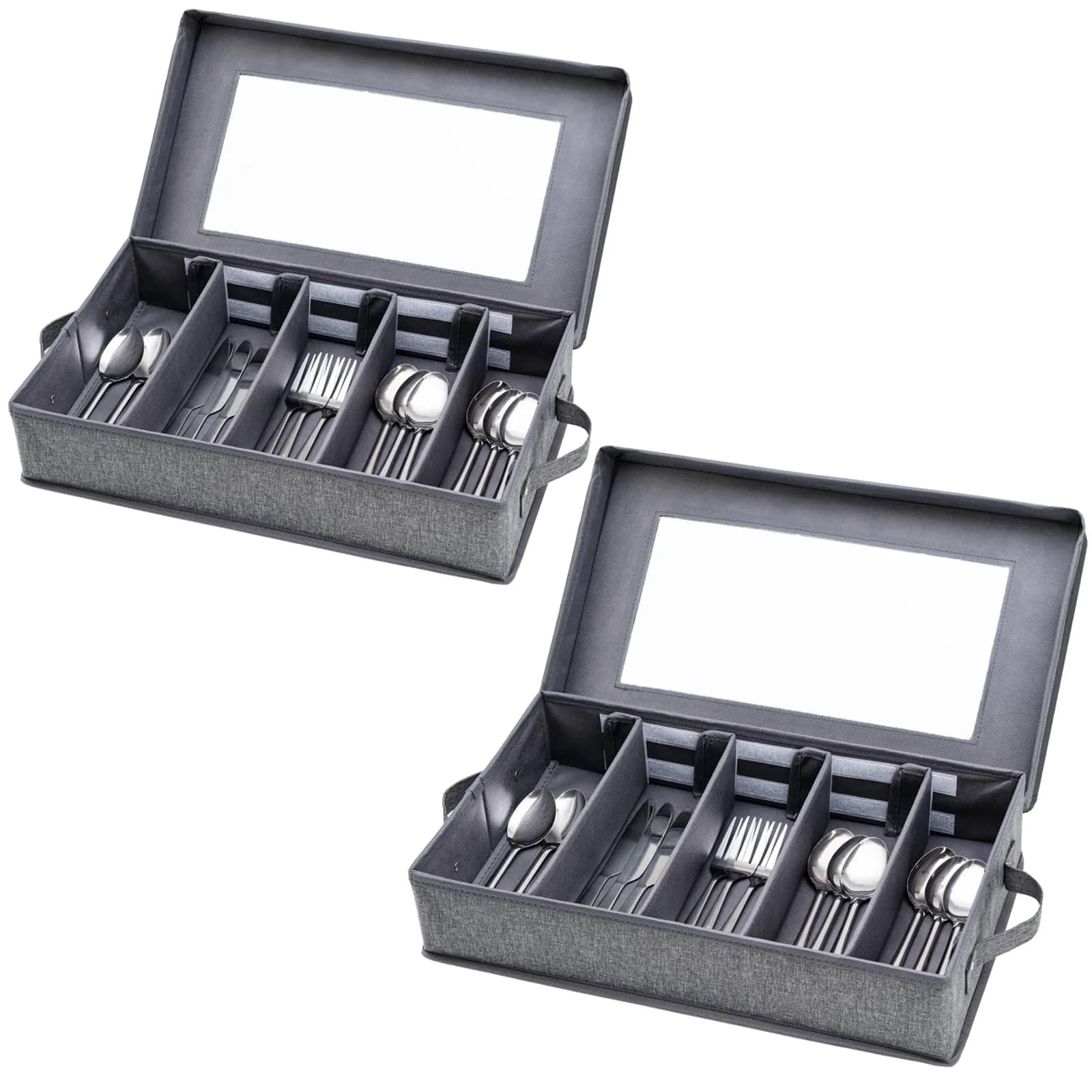 Lafulling Silverware Storage Box 2 Pack | Adjustable Dividers & Dustproof Design (43cm x 26cm x 10cm)