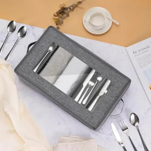 Lafulling Silverware Storage Box 2 Pack | Adjustable Dividers & Dustproof Design (43cm x 26cm x 10cm) thumbnail 2