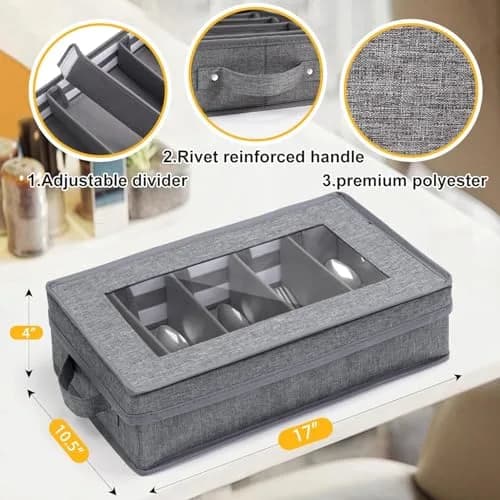 Lafulling Silverware Storage Box 2 Pack | Adjustable Dividers & Dustproof Design (43cm x 26cm x 10cm) thumbnail 3