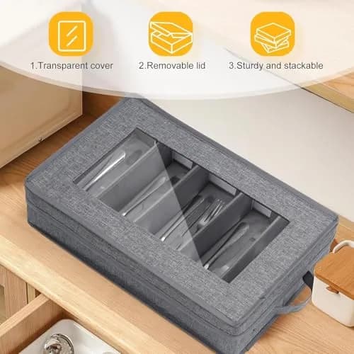 Lafulling Silverware Storage Box 2 Pack | Adjustable Dividers & Dustproof Design (43cm x 26cm x 10cm) thumbnail 4