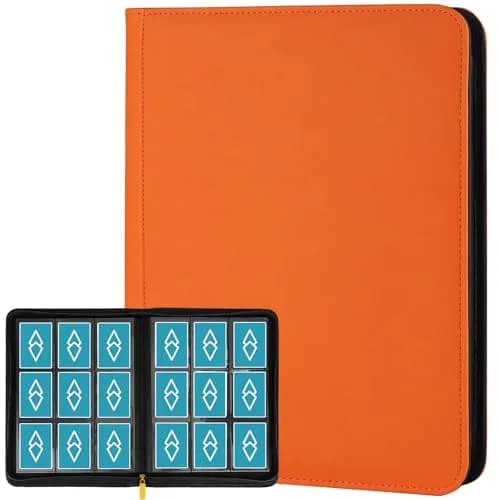 GERMUN 360 Card Ringless Binder, PU Zipper Fixed Page Album for TCG Sports Cards (Orange, 20 Pages) - main product image