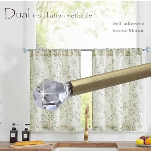 ARNORX 3/8" Sash Curtain Rods with Clear Crystal Ball Finials, 16-28 Inch Adjustable | Elegant Brass Brushed Finish for French Doors & Windows thumbnail 5