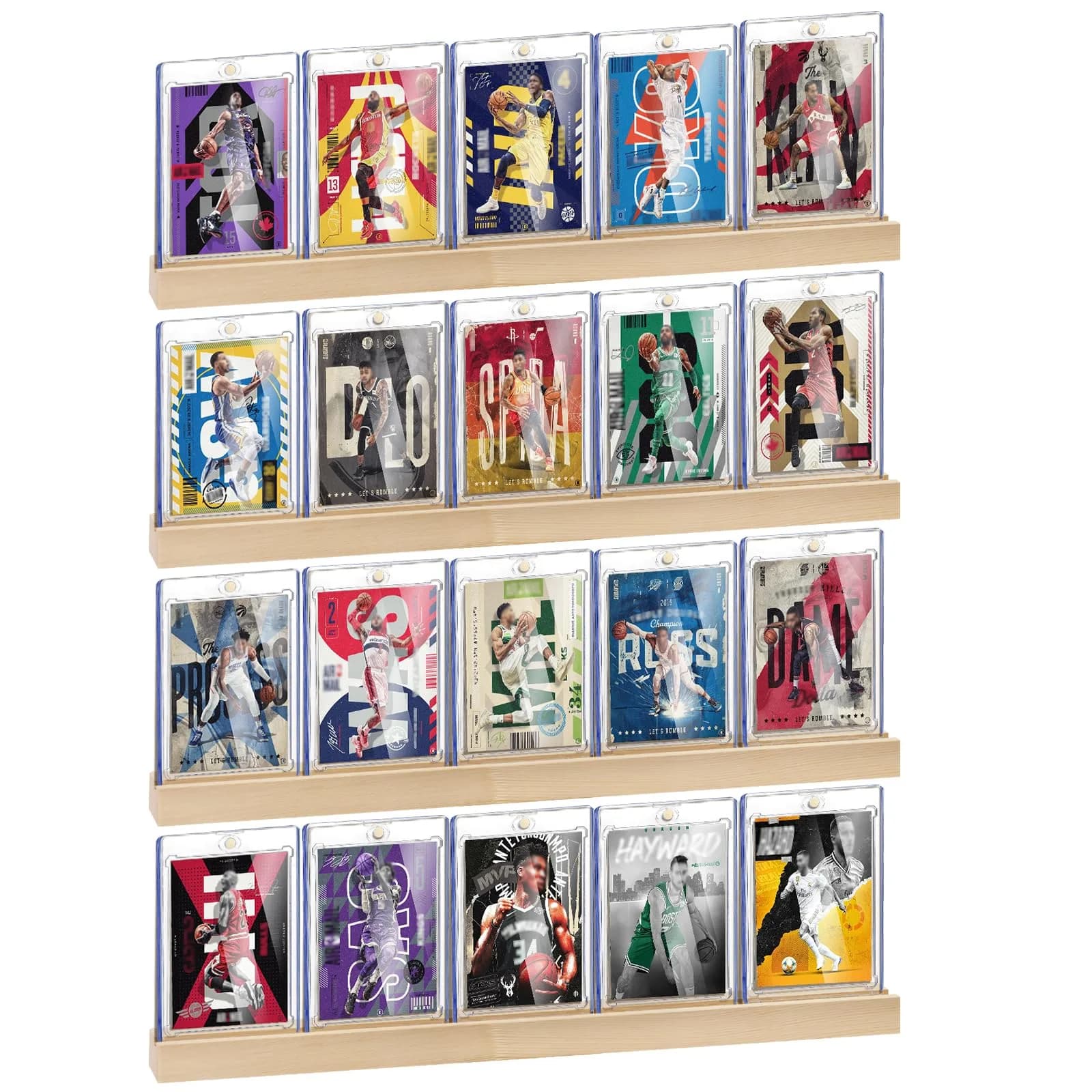 Famaster Natural Wood Card Display Shelf for 20 Trading Cards | Wall Mountable