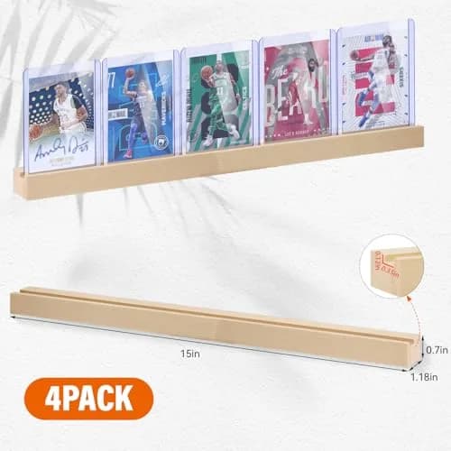 Famaster Natural Wood Card Display Shelf for 20 Trading Cards | Wall Mountable thumbnail 4