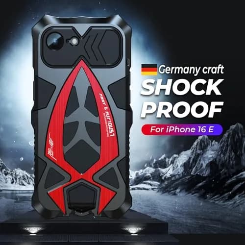 Lunivop iPhone 17e / 16e Heavy Duty Metal Case Black Red | 6.1'' Full-Body Armor thumbnail 5