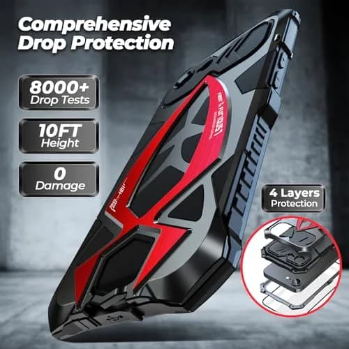 Lunivop iPhone 17e / 16e Heavy Duty Metal Case Black Red | 6.1'' Full-Body Armor thumbnail 4