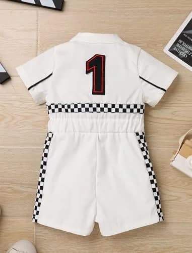 IWEMEK Baby Boy Race Car Driver Outfit 1st Birthday Romper | White-1Y (9-12 Months) thumbnail 3