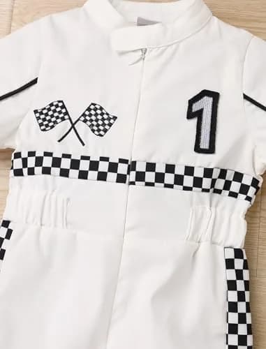 IWEMEK Baby Boy Race Car Driver Outfit 1st Birthday Romper | White-1Y (9-12 Months) thumbnail 4