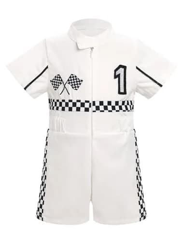 IWEMEK Baby Boy Race Car Driver Outfit 1st Birthday Romper | White-1Y (9-12 Months) - main product image