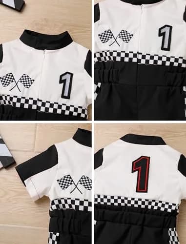 IWEMEK Baby Boy Race Car Driver Outfit 1st Birthday Party Fast One Birthday Outfit Kids Race Car Driver Romper Girls Boys Racer Jumpsuit Toddler Speed Racing Suit Black 9-12 Months thumbnail 6