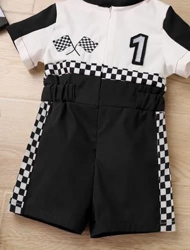 IWEMEK Baby Boy Race Car Driver Outfit 1st Birthday Party Fast One Birthday Outfit Kids Race Car Driver Romper Girls Boys Racer Jumpsuit Toddler Speed Racing Suit Black 9-12 Months thumbnail 4