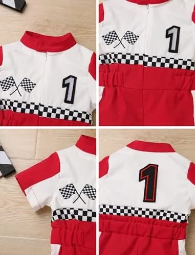 IWEMEK Baby Boy Race Car Driver Outfit 1st Birthday Party Fast One Birthday Outfit 100% Polyester (Red-1Y) thumbnail 6