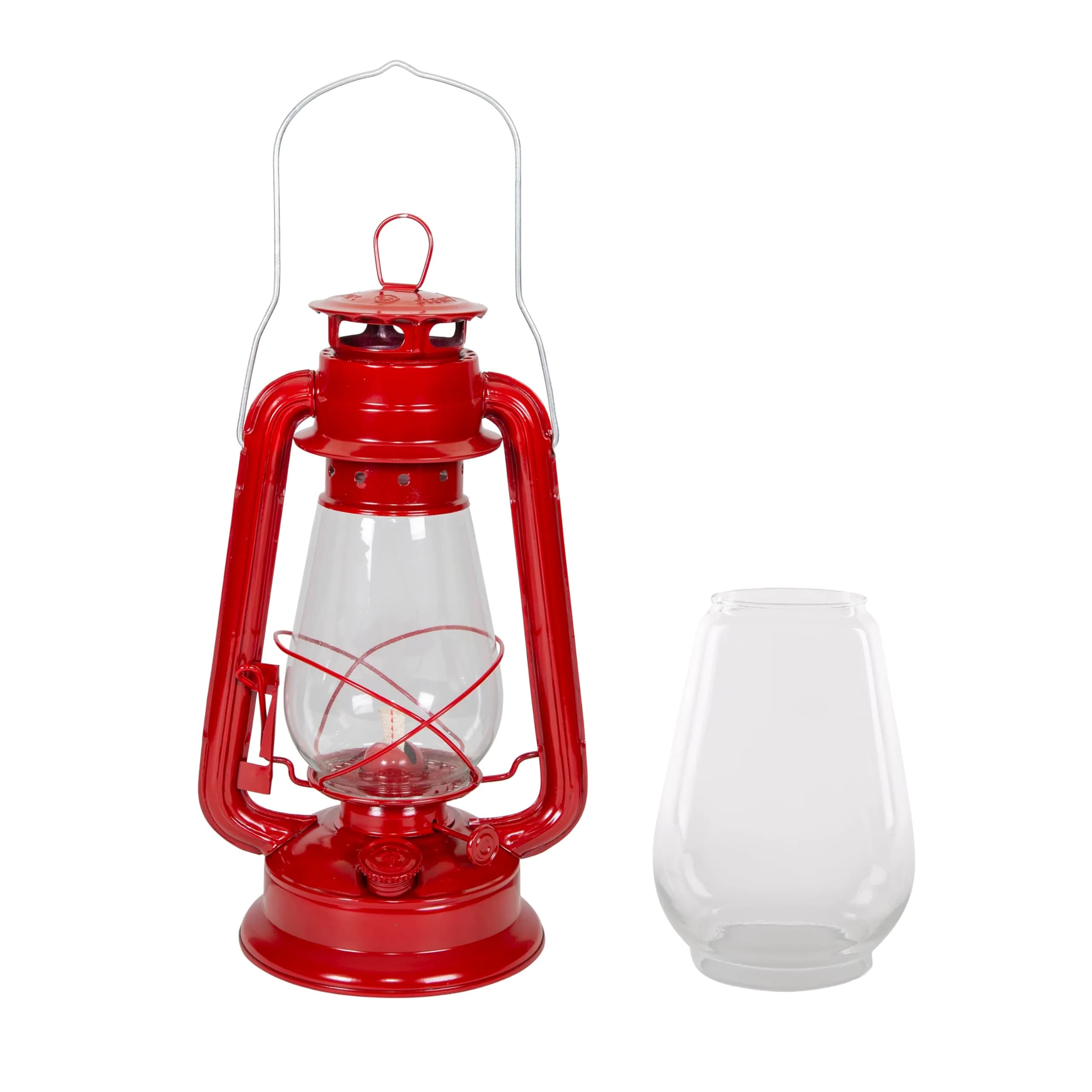Stansport 127 Hurricane High Oil Lantern (Red, 12-Inch) with Replacement Globe | Red Metal Fuel Lantern for Camping & Outdoors