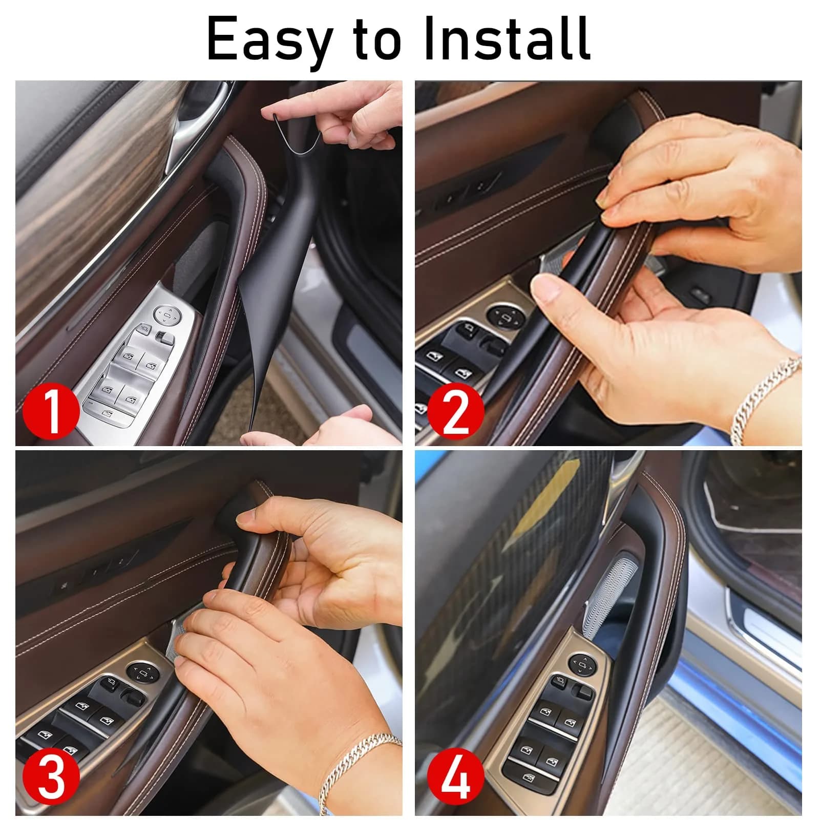 Jaronx Black ABS+PC Interior Door Handle Covers 4 Pieces for BMW 5 Series G30 G31 F90 M5 2017-2022 - view 5