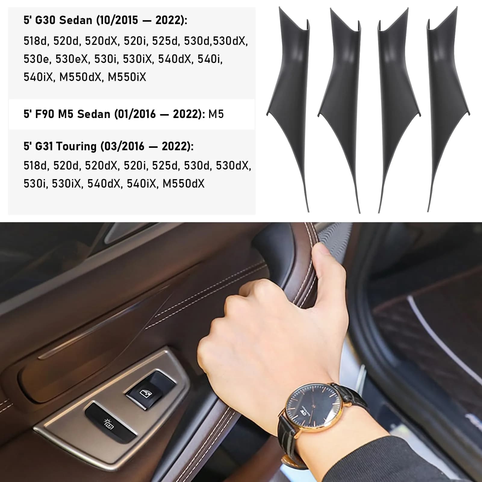 Jaronx Black ABS+PC Interior Door Handle Covers 4 Pieces for BMW 5 Series G30 G31 F90 M5 2017-2022 - view 4