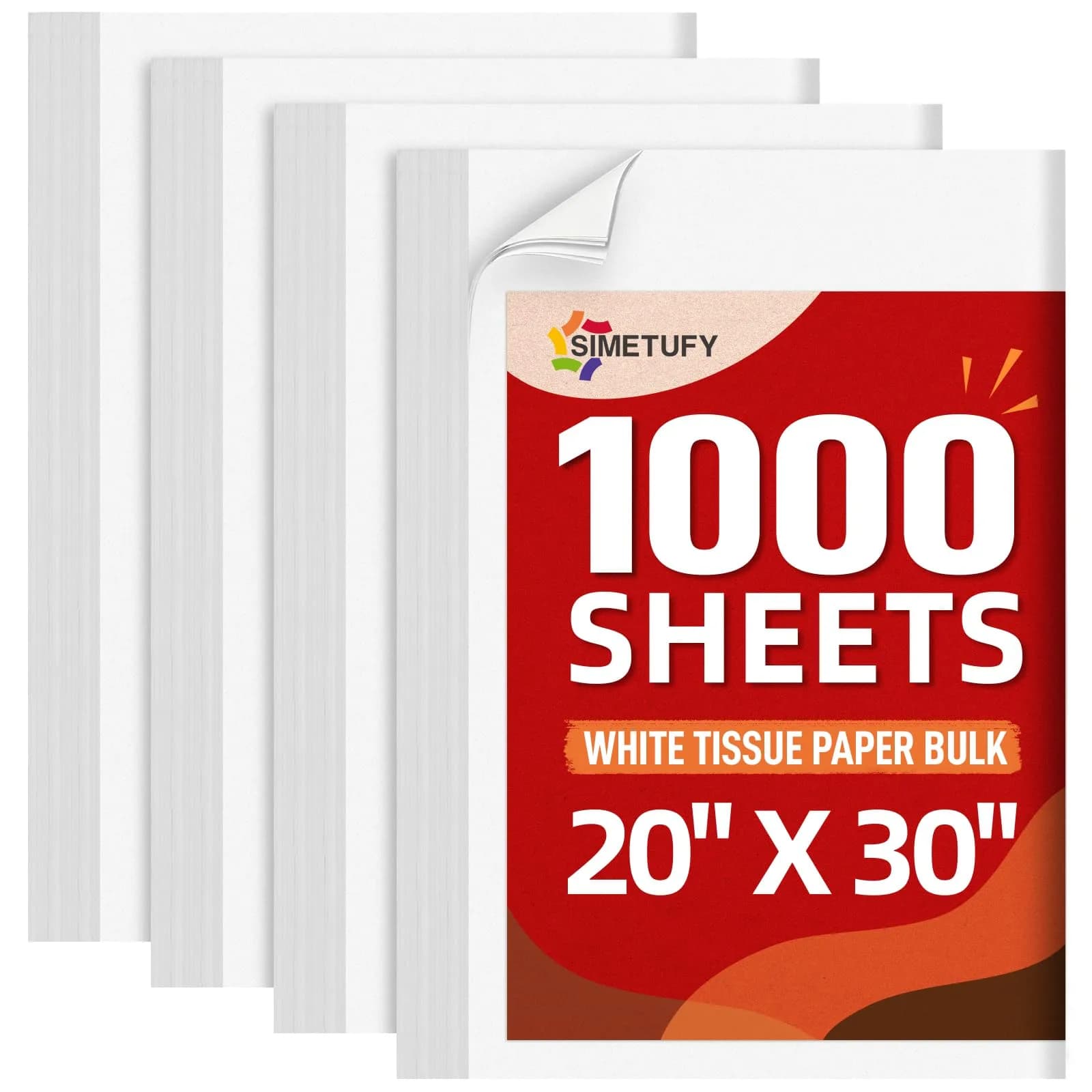 Simetufy White Tissue Paper Bulk 50cm x 75cm (20"x 30") | 1000 Sheets for Gift Bags, Crafts, Packaging — white