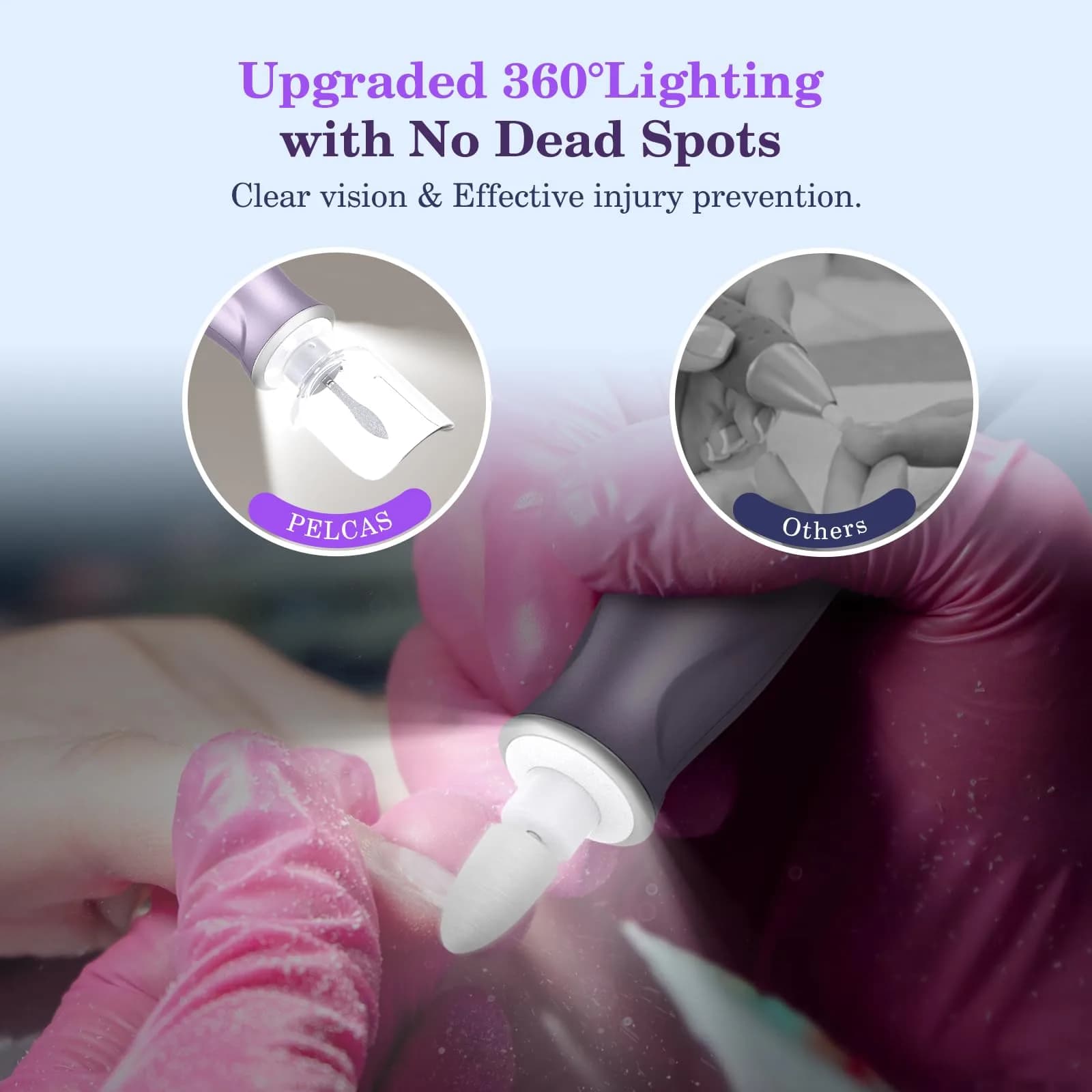 PELCAS Cordless Electric Nail Drill with LED Light, 10 Speeds & LCD Screen, Portable Manicure & Pedicure Kit (Purple, 5-Hour Battery) - view 4