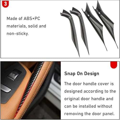 Jaronx Carbon Fiber Pattern Door Handle Covers 4 Pieces | For BMW 5 Series G30 G31 F90 M5 2017-2022 thumbnail 7