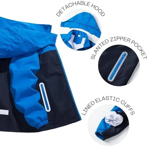 IjnUhb Kids Rain Jacket Boys Girls Waterproof Hooded RainCoat 10-12 Years | Lightweight & Windproof thumbnail 5