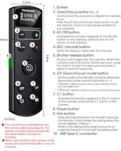 Hanpusen Rechargeable Wireless Camera Remote Control with OLED Screen for Sony Cameras | 10m (32.8ft) Range thumbnail 8
