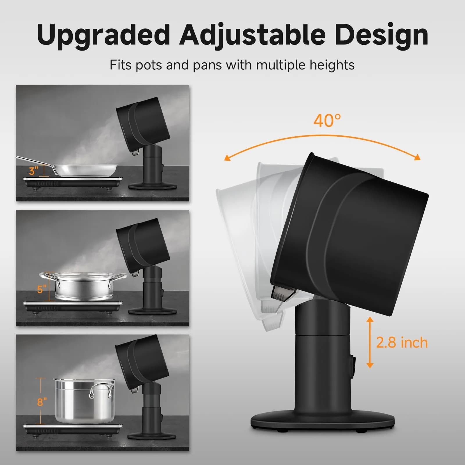 AMZCHEF Portable Range Hood - 120 CFM Ductless Exhaust Fan with 4-Speed, Telescoping Arm & LED Light, Black - view 2