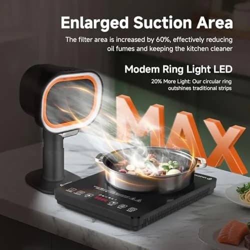 AMZCHEF Portable Range Hood 2.27 kg (5 lb) Black | Ductless Recirculating Kitchen Exhaust Fan with 4-Speed LED Light thumbnail 6