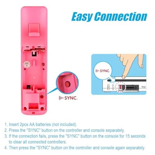TIANHOO Video Game Controller for Wii & Wii U | 2 Pack Pink & Blue | Precise Motion-Sensing, Upgraded Feedback, Silicone Case (0.231kg) thumbnail 4